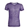 iiniim Men's Fitted Short Sleeve Muscle Top T-Shirt Workout See Thru Undershirt Grid Mesh Fishnet Clubwear Purple XL view 4