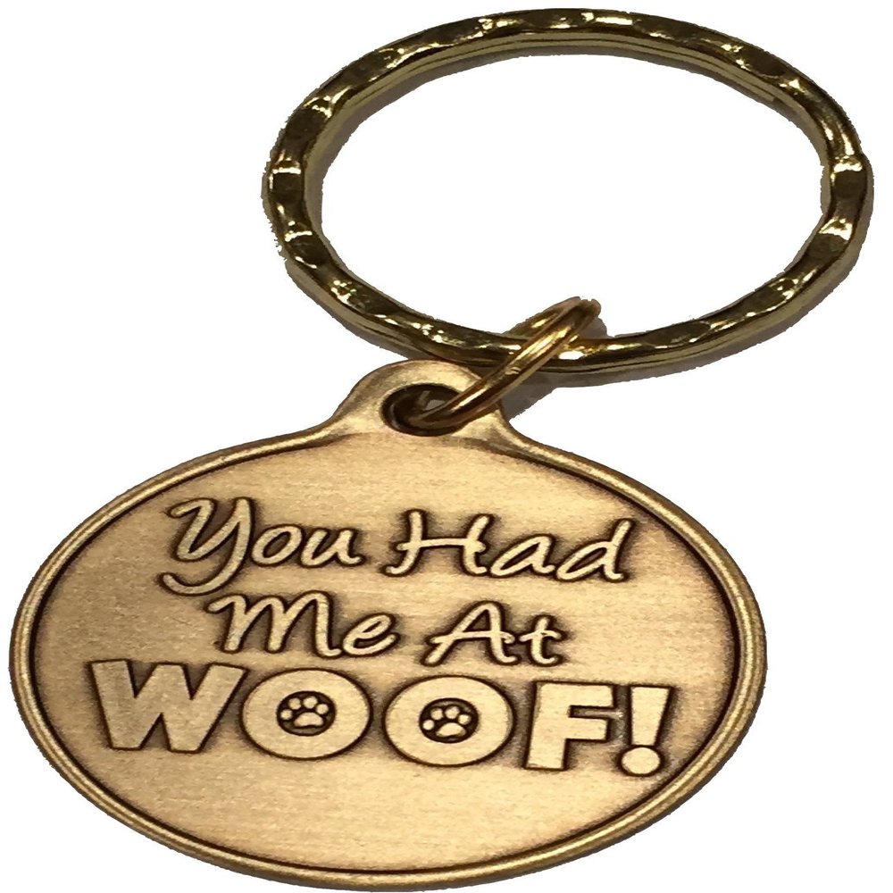 You Had Me At Woof Dog Pet Heart Bronze Keychain Paw Print Design
