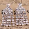 Grace Jun Bridal Silver Plated Rhinestone Crystal Long Tassel Clip on earrings Non Piercing for Women (38) view 2