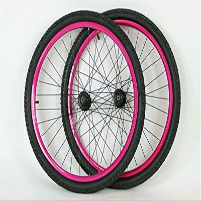 26 inch Mountain Bike Bicycle Wheels for Disc or Rim Brakes with Kenda Kobra 26 X 2.0 Tires and Tubes (Pink)