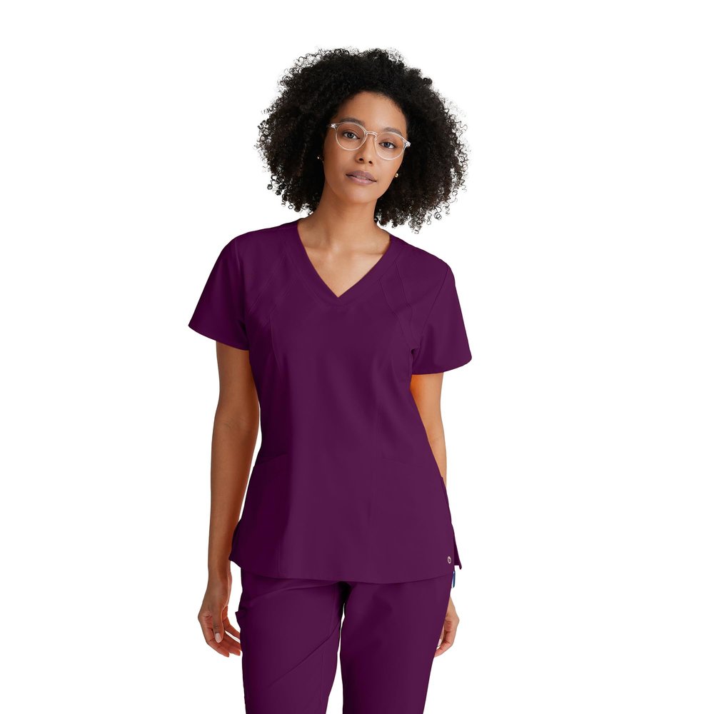 BARCO One Racer Classic Fit Scrub Top for Women  Wine, 4-Pocket V-Neck Scrub Shirt w/ 360 Spandex Stretch, Moisture Wicking, Anti-Static and Quick-Shed  3XL, Regular Fit