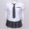 FEESHOW Women School Girls Uniform Set Cosplay Costume Tie Top shirt with Plaid Skirt Navy Blue Small view 4