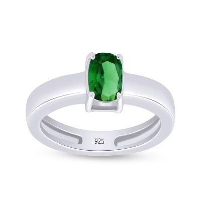 AFFY Solitaire Engagement Ring Cushion Simulated Emerald In 925W Silver-4.5