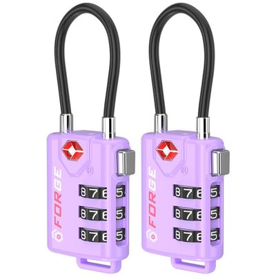 Forge TSA Approved Luggage Locks, Re-settable Combination with Alloy Body, Light Purple 2 PK, for Luggage, Suitcase, Backpack and More.