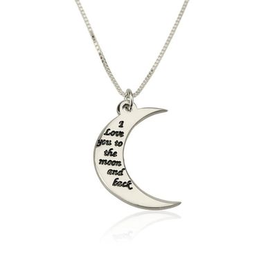 FUJIN 925 Sterling Silver I Love You to The Moon and Back Necklace Pendant (Silver)