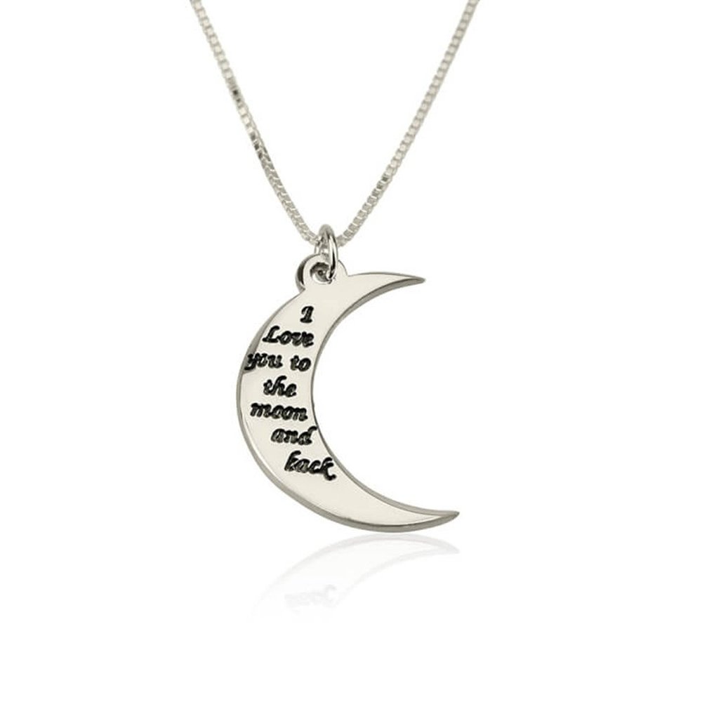 FUJIN 925 Sterling Silver I Love You to The Moon and Back Necklace Pendant (Silver)