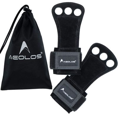 AEOLOS Leather Gymnastics Hand Grips-Great for Gymnastics,Pull up,Weight Lifting,Kettlebells and Cross Training (Black(2 Layers Leather), X-Small)