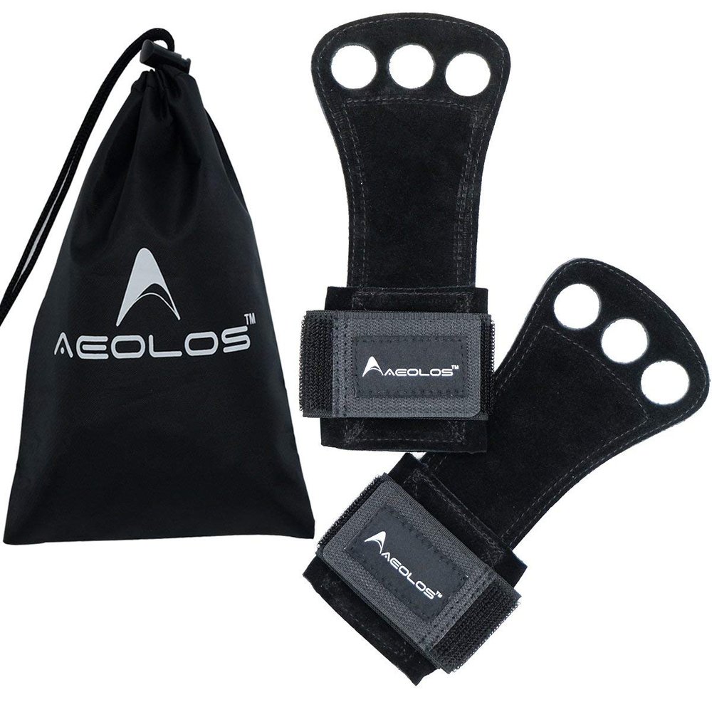 AEOLOS Leather Gymnastics Hand Grips-Great for Gymnastics,Pull up,Weight Lifting,Kettlebells and Cross Training (Black(2 Layers Leather), X-Small)