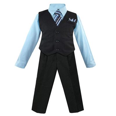 Luca Gabriel Toddler Boys' 4 Piece Pinstripe Vest Shirt Tie Pant and Hanky Set Sky Blue - 4t