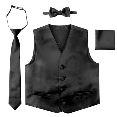 Luca Gabriel Toddler Boys' 4 Piece Formal Satin Vest Set - Black - 2 to 3