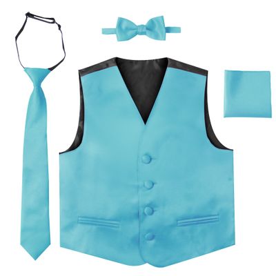 Luca Gabriel Toddler Boys' 4 Piece Formal Satin Vest Set - Turquoise - 8