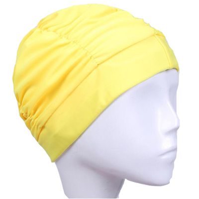 Ewanda store Colorful Pleated Nylon Cloth Swim Cap Large Swimming Cap Hot Spring Bathing Caps for Adult Men Women Long Hair(Yellow)