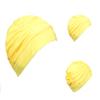 Ewanda store Colorful Pleated Nylon Cloth Swim Cap Large Swimming Cap Hot Spring Bathing Caps for Adult Men Women Long Hair(Yellow) view 2