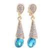 Grace Jun Gold Plated Full Rhinestone Crystal Long Drop Clip on Earrings Without Piercing (No Pierced Earrings Blue) view 1
