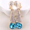 Grace Jun Gold Plated Full Rhinestone Crystal Long Drop Clip on Earrings Without Piercing (No Pierced Earrings Blue) view 2