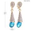 Grace Jun Gold Plated Full Rhinestone Crystal Long Drop Clip on Earrings Without Piercing (No Pierced Earrings Blue) view 3