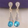Grace Jun Gold Plated Full Rhinestone Crystal Long Drop Clip on Earrings Without Piercing (No Pierced Earrings Blue) view 4
