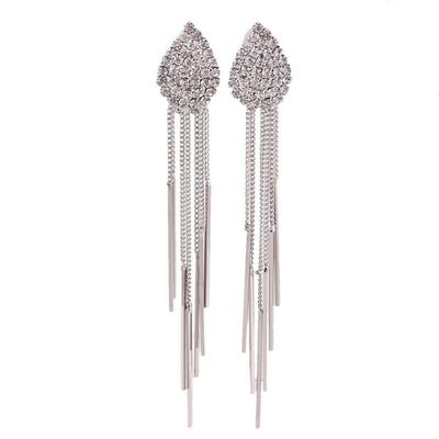 Bridal Platinum Plated or Gold Plated Crown Heart Teardrop Shape Tassel Earrings Clip on Earrings Non Piercing (teardrop platinum)