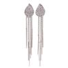 Bridal Platinum Plated or Gold Plated Crown Heart Teardrop Shape Tassel Earrings Clip on Earrings Non Piercing (teardrop platinum) view 1