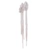 Bridal Platinum Plated or Gold Plated Crown Heart Teardrop Shape Tassel Earrings Clip on Earrings Non Piercing (teardrop platinum) view 3