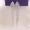 Bridal Platinum Plated or Gold Plated Crown Heart Teardrop Shape Tassel Earrings Clip on Earrings Non Piercing (teardrop platinum) view 4