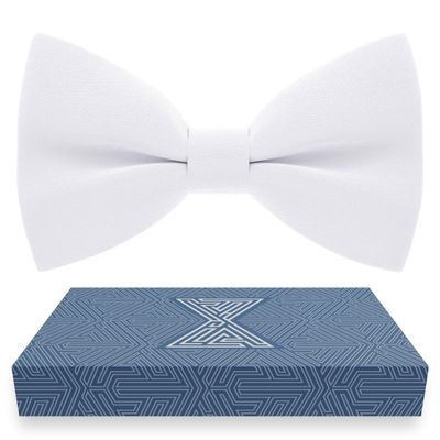 Bow Tie House Classic Pre-Tied Bow Tie Formal Solid Tuxedo (Medium, White)
