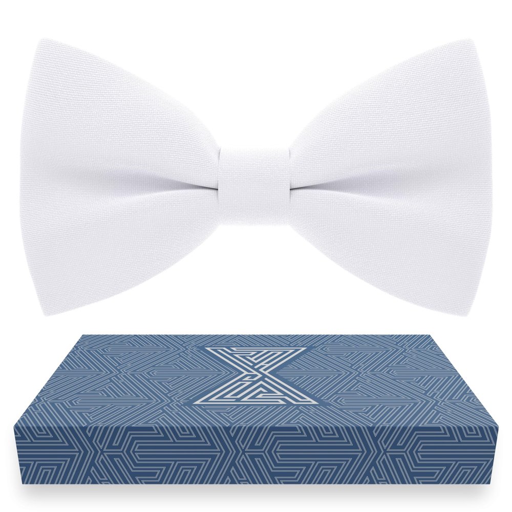 Bow Tie House Classic Pre-Tied Bow Tie Formal Solid Tuxedo (Large, White)