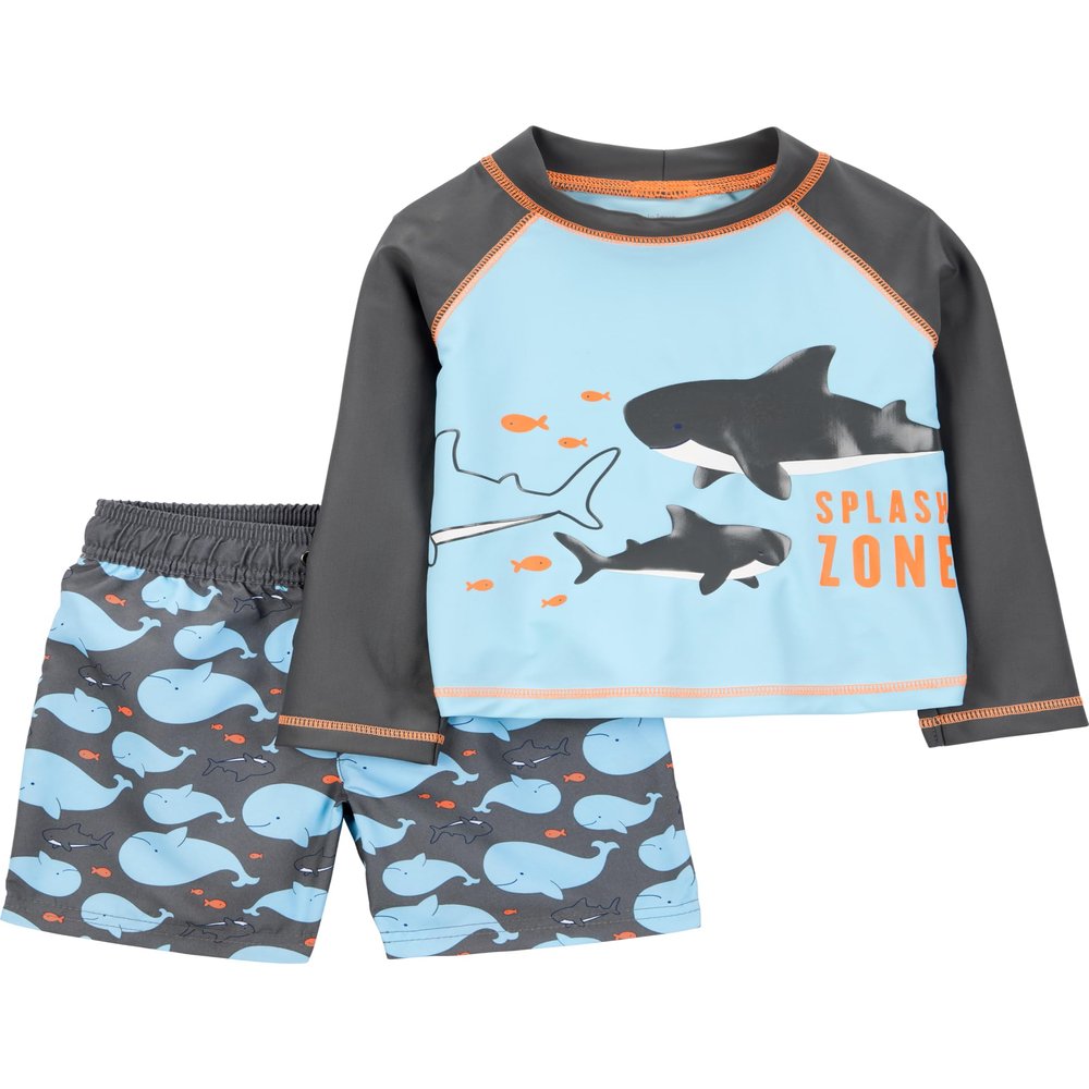 Simple Joys by Carter's Toddler Boys 2-piece Swimsuit Trunk and Rashguard, Blue Whales, 4T