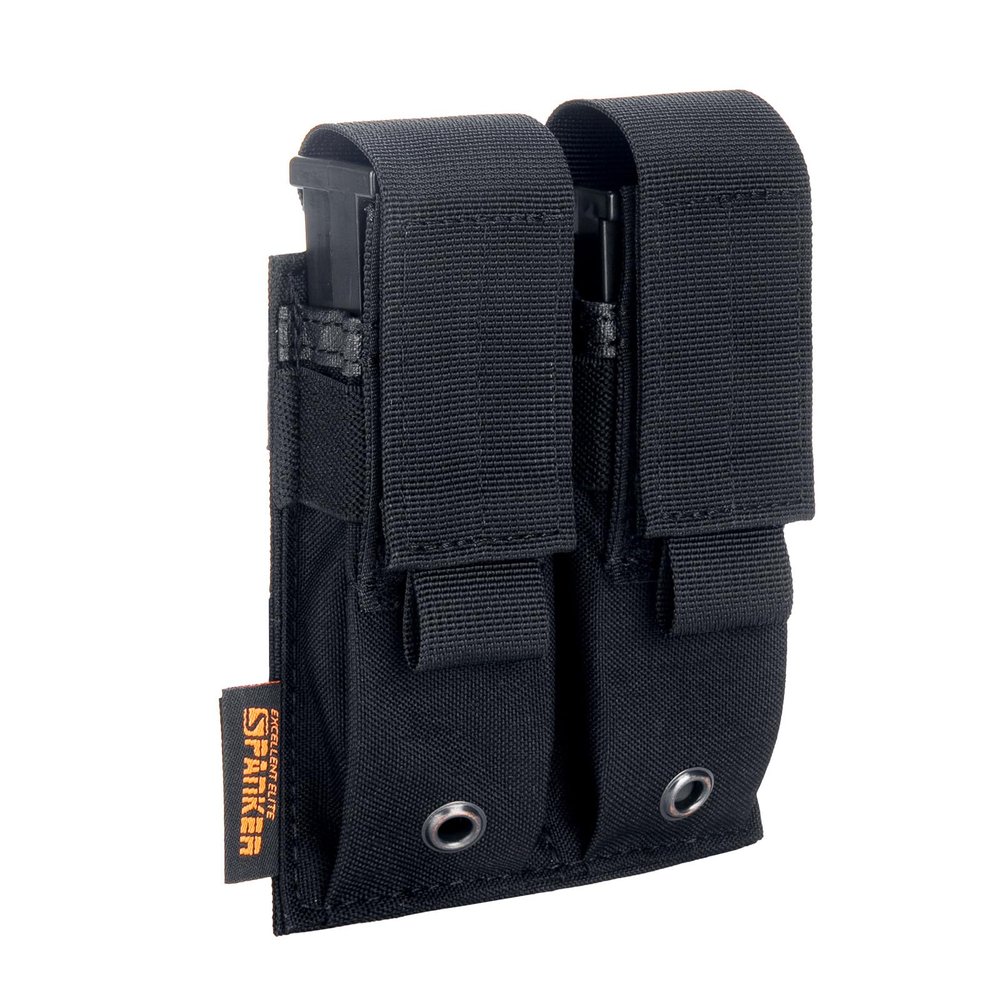 EXCELLENT ELITE SPANKER Molle Single/Double Pistol Mag Pouch Tactical Magazine Pouch Tool Organizer Holder (Double Black)