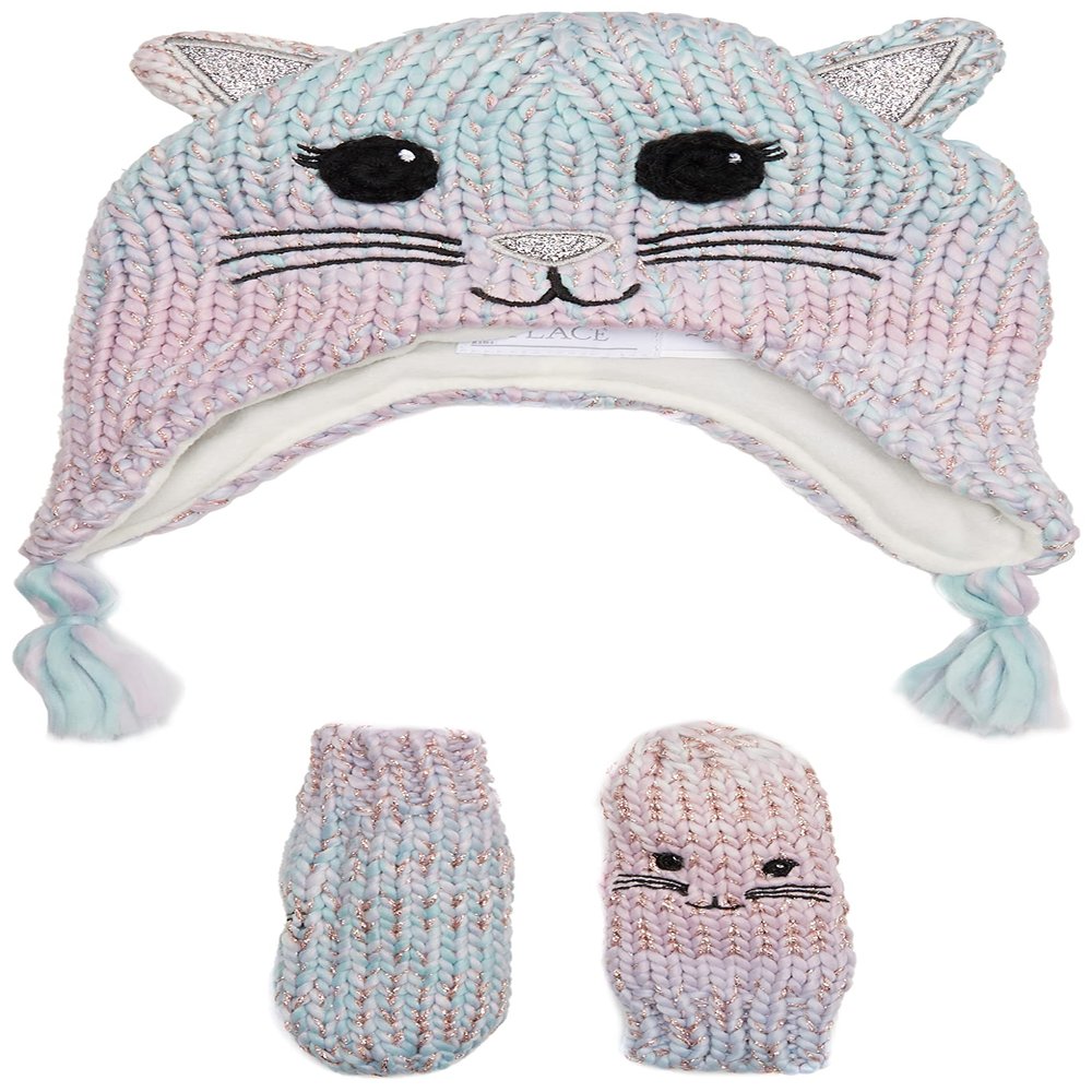 The Children's Place Big Girls Marled Cat Themed Cold Weather Set, MULTI CLR, XS (6-12 MOS)