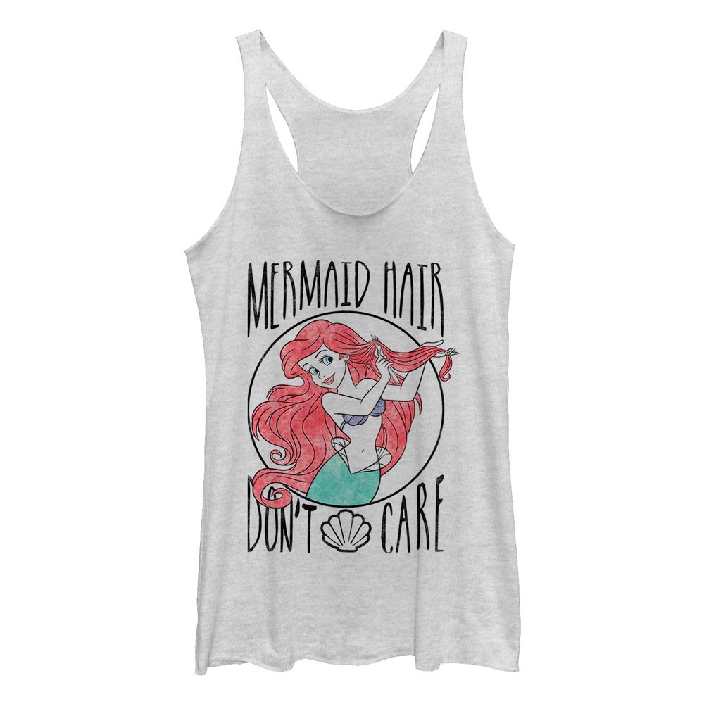 Disney Junior's Princess Mermaid Hair Tri-Blend Racerback Layering Tank, White Heather, Small