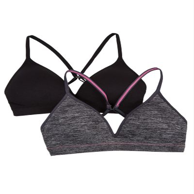 Fruit of The Loom Girls' Seamless Soft Cup Bra, 2-Pack, Dark Grey Heather/Black Hue, 30
