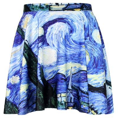 Sister Amy Women's Pleated Elastic Waist Band Flared Printed Midi Skater Sky US XL