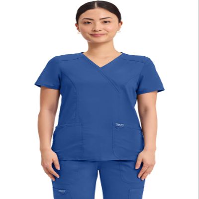 Cherokee Scrubs Top for Women Mock Wrap with 3 Pockets, Soft, 2-Way Stretch & Durable Fabric - WW610, XXS, Galaxy Blue