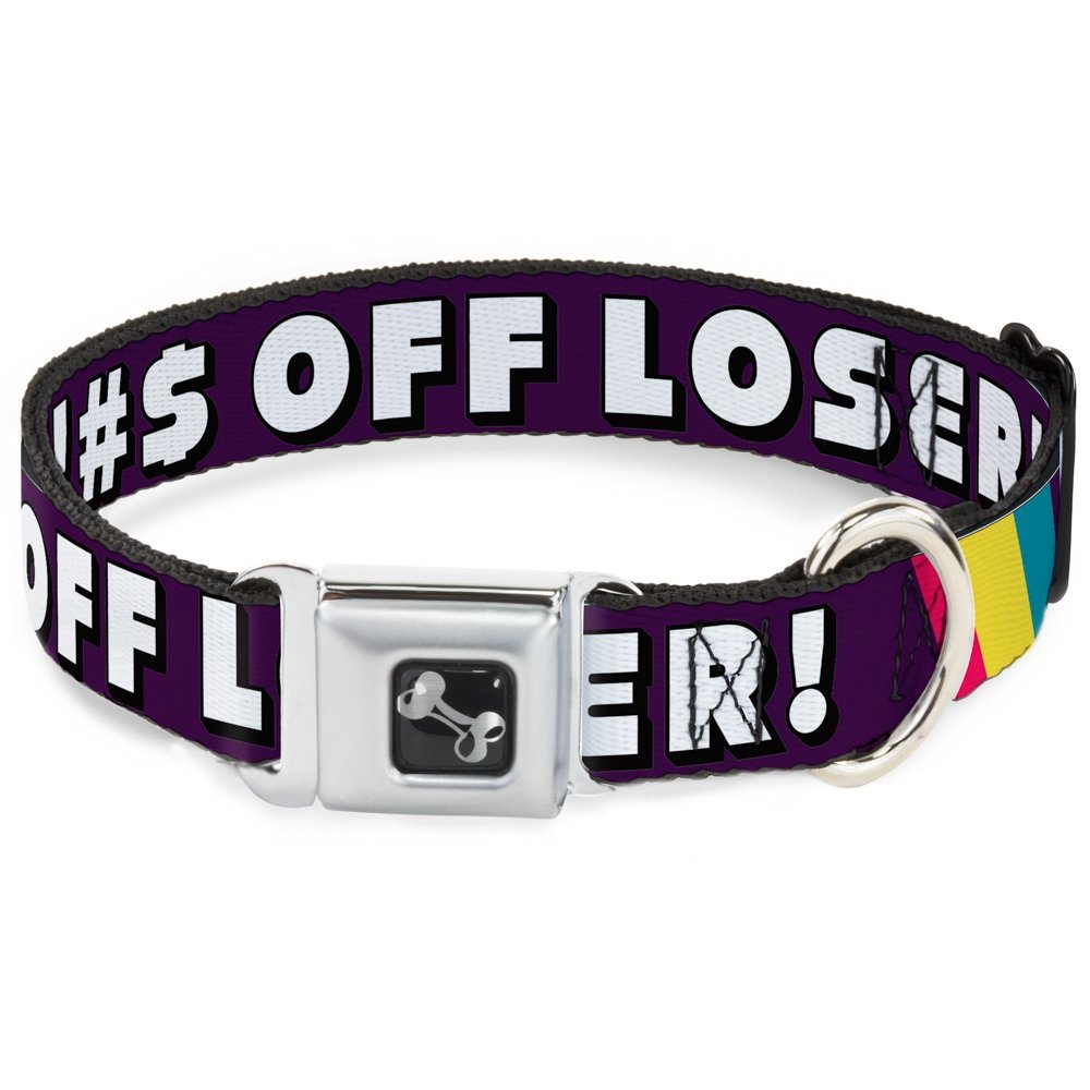 Dog Collar Bone - F!#$ Off Loser! Purple Fuchsia Yellow Turquoise - Wide-Small 13-18"