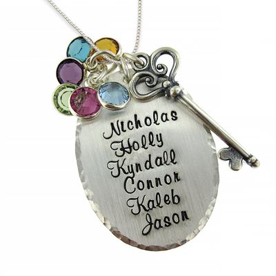 AJ's Collection Victorian Key Personalized Sterling Silver Necklace. Customize with Names. Includes Birthstones and Choice of 925 Chain. Unique Gifts for Grandma, Mom, Wife
