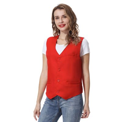 TopTie Unisex Button Vest Work Wear Uniform Vest-Red-M