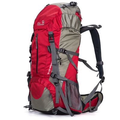 UNISTRENGH Hiking Backpack Nylon Water-resistant 50 Liter Backpacking Internal Frame Trekking Bag with Rain Cover (Red)