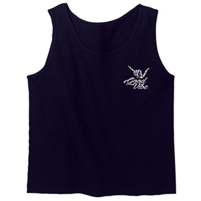 0012. Good Vibe Bones Hand Shaka Cool Vintage Hipster Graphic Men's Tank Top (Navy Blue, X-Large)
