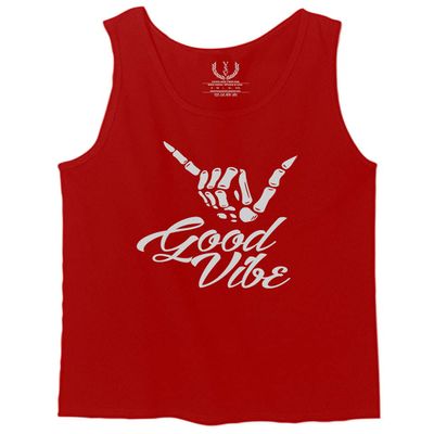0013. Big Good Vibe Bones Hand Shaka Cool Vintage Hipster Graphic Men's Tank Top (Red, Small)