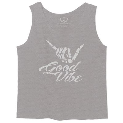 0013. Big Good Vibe Bones Hand Shaka Cool Vintage Hipster Graphic Men's Tank Top (Light Gray Small)