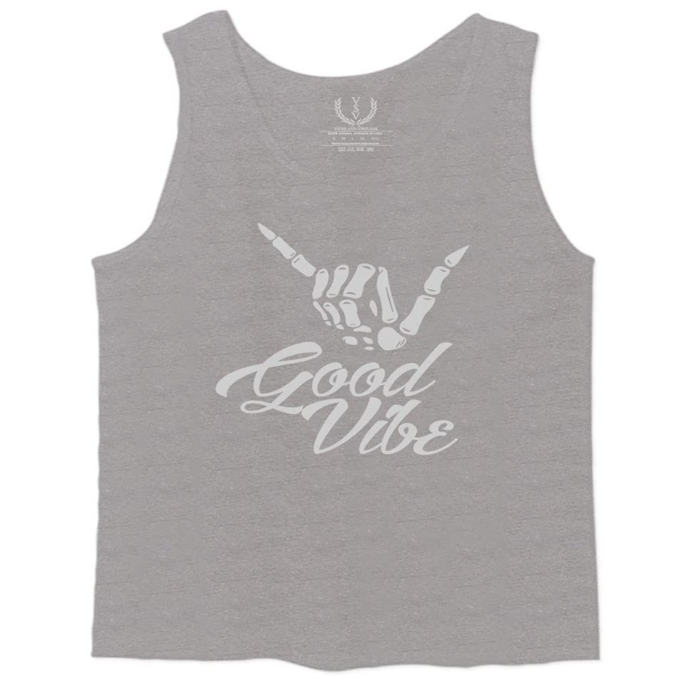 0013. Big Good Vibe Bones Hand Shaka Cool Vintage Hipster Graphic Men's Tank Top (Light Gray Small)