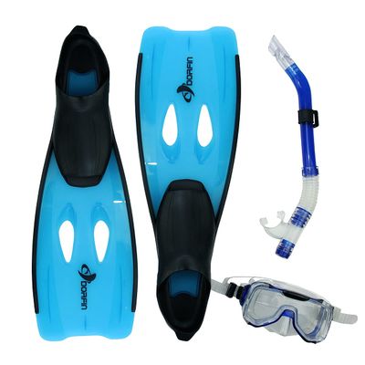 3pc Blue and Black Adult Silicone Swimming Pool Snorkeling Set 22" - Medium