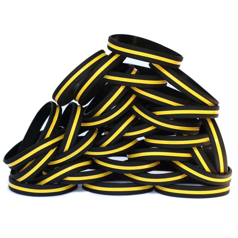100 Youth Thin Yellow Line Wristbands