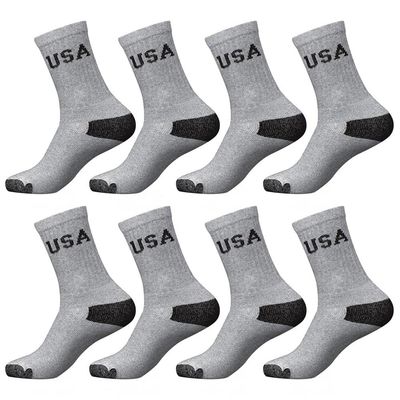 8Pairs Mens Crew Socks Premium Cotton Cushioned Grey Solid Sports Athletic 10-13