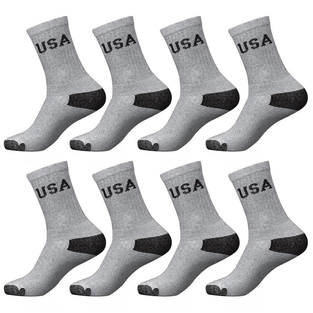 8Pairs Mens Crew Socks Premium Cotton Cushioned Grey Solid Sports Athletic 10-13