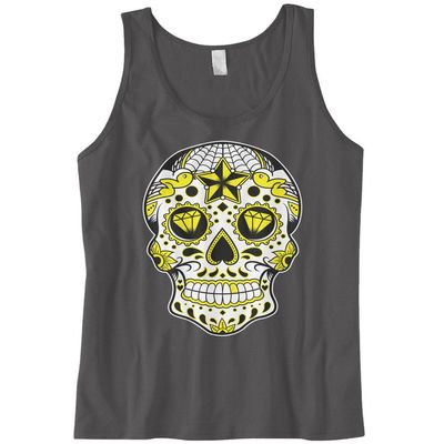 Cybertela Men's Dia De Los Muertos Sugar Skull Tank Top (Charcoal, Small)