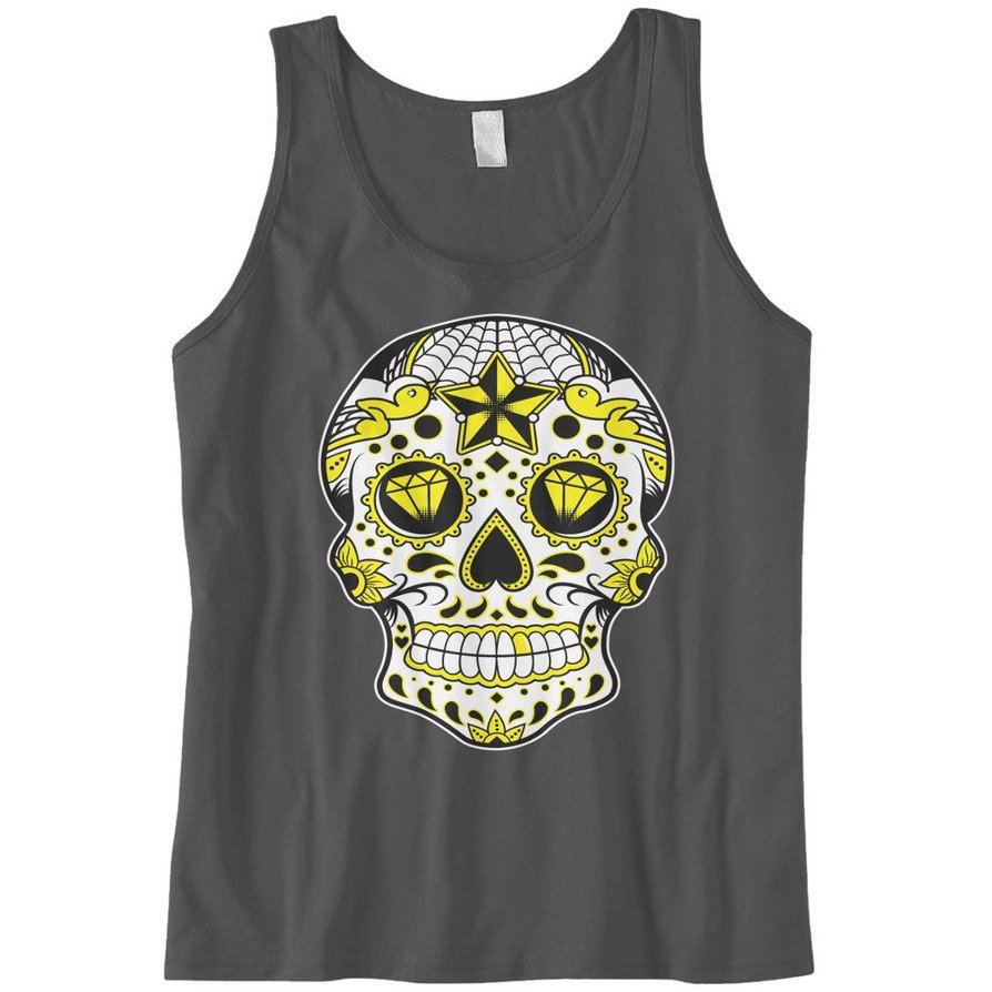 Cybertela Men's Dia De Los Muertos Sugar Skull Tank Top (Charcoal, Small)