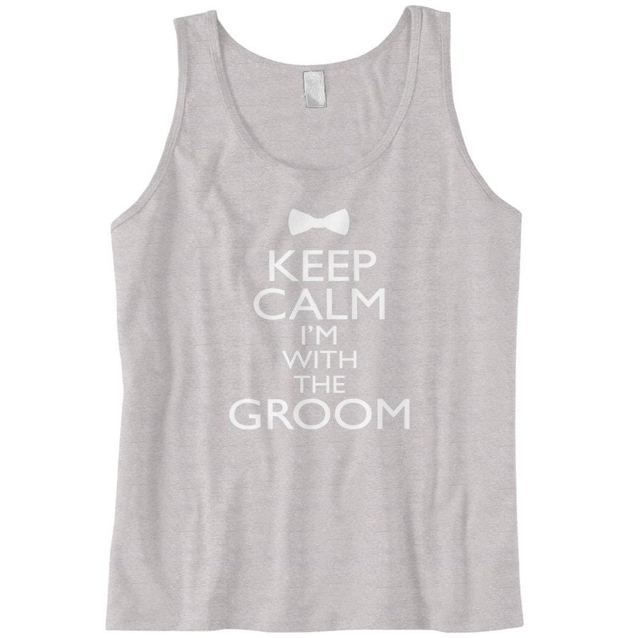 Cybertela Men's Keep Calm I'm with The Groom Tank Top (Light Gray, Small)