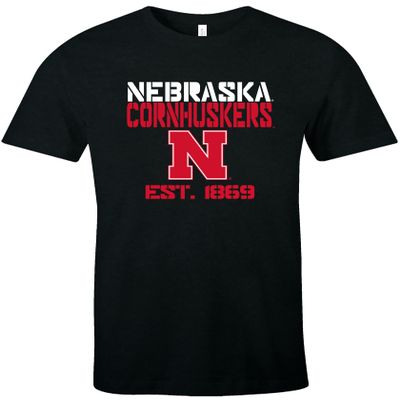 NCAA Nebraska Cornhuskers Est Stack Jersey Short Sleeve T-Shirt, Black,Small